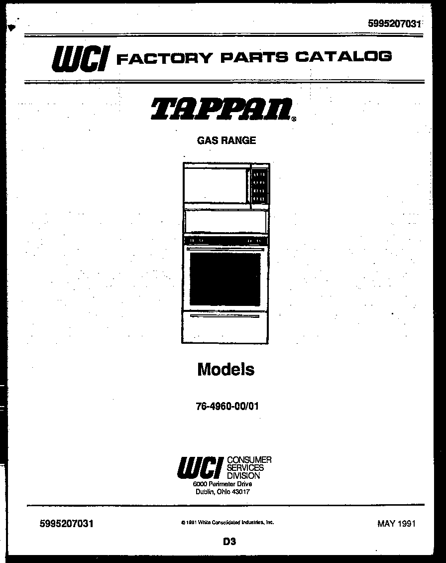 Tappan 76-4960-00-01 cover page diagram
