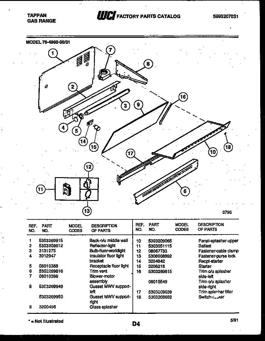 Tappan 76-4960-00-01 splasher control diagram