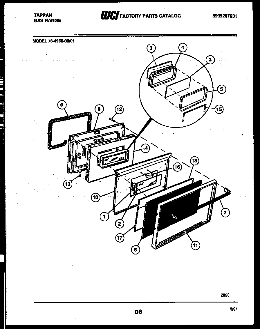 Tappan 76-4960-00-01 lower oven door parts diagram