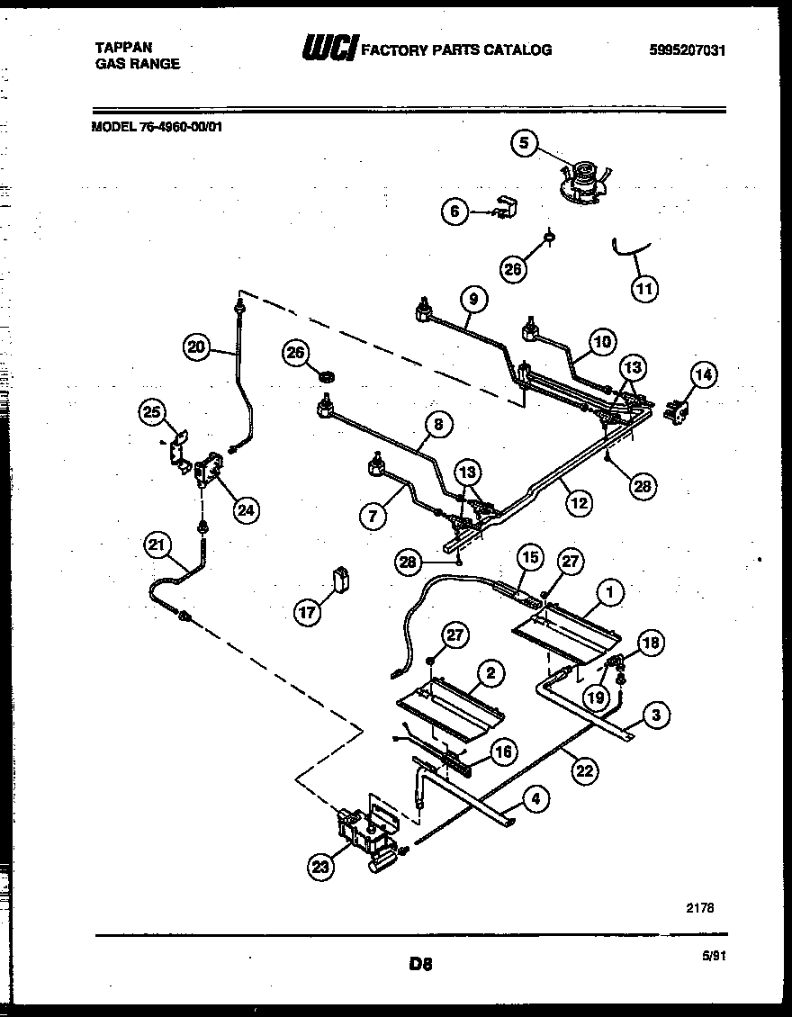 Tappan 76-4960-00-01 burner, manifold and gas control diagram