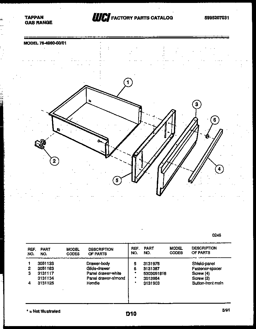 Tappan 76-4960-00-01 drawer parts diagram