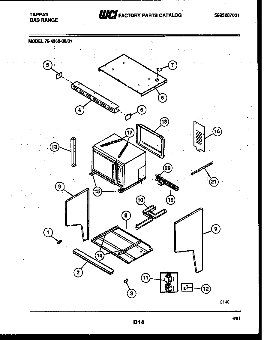 Tappan 76-4960-00-01 upper body parts diagram