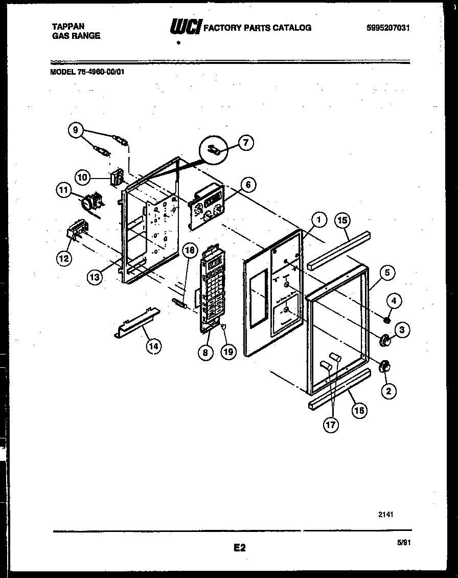 Tappan 76-4960-00-01 control panel diagram