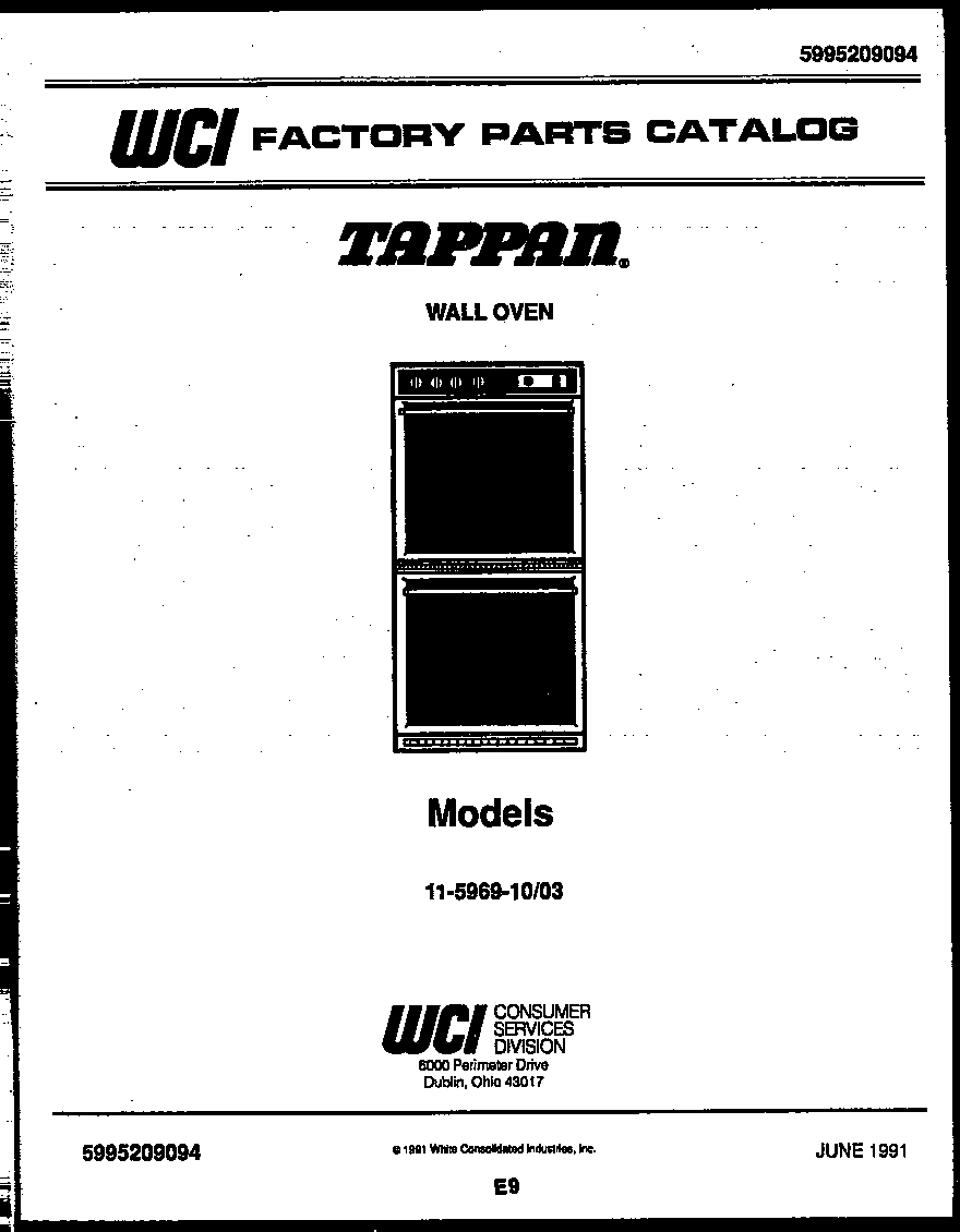 Tappan 11-5969-00-03 cover page- text only diagram