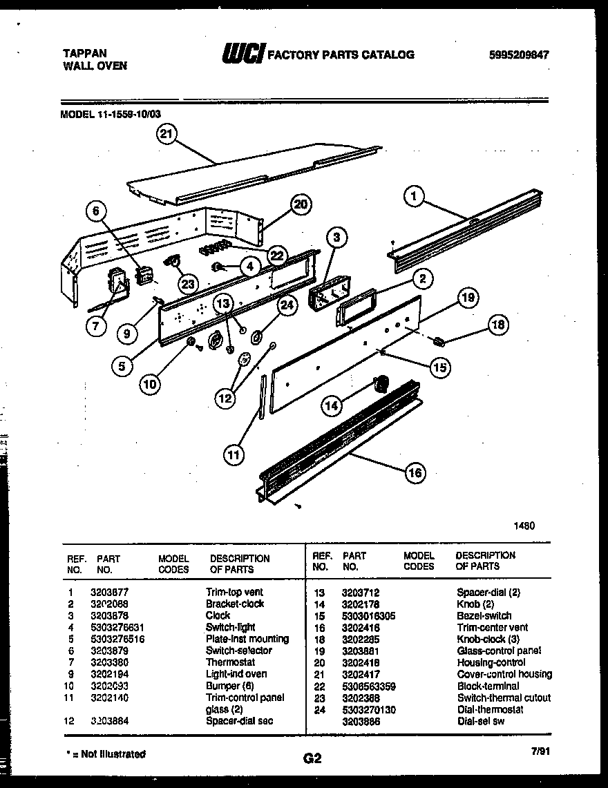 Tappan 11-1559-00-03 control panel diagram