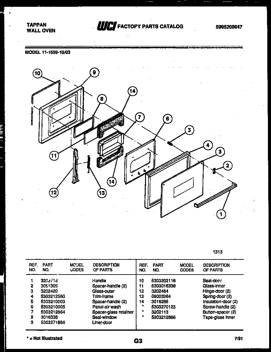 Tappan 11-1559-00-03 door parts diagram