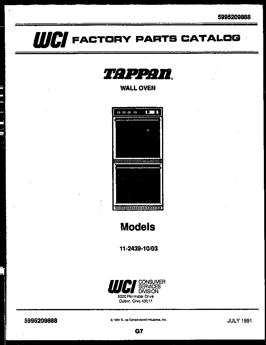 Tappan 11-2439-00-03 cover page- text only diagram