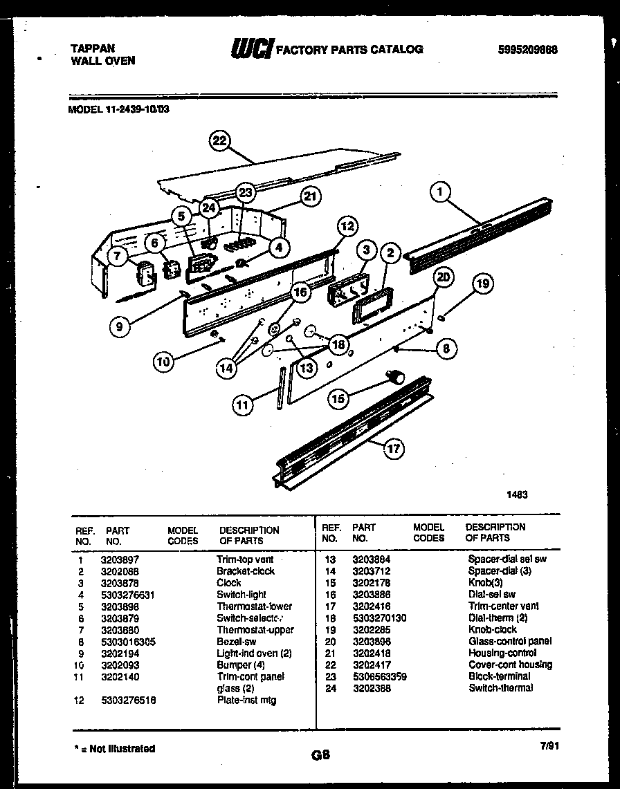Tappan 11-2439-00-03 control panel diagram