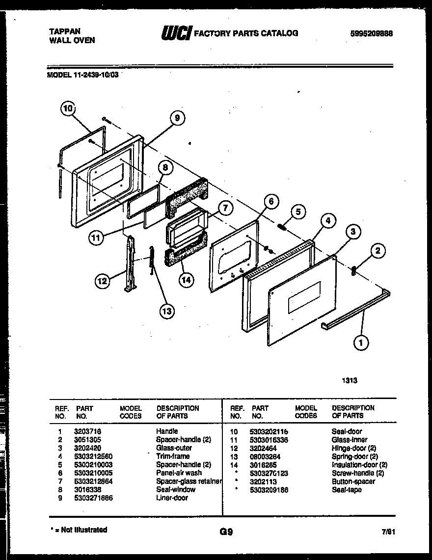 Tappan 11-2439-00-03 door parts diagram