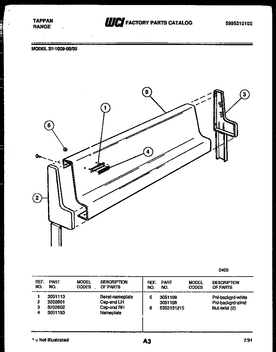 Tappan 37-1009-00-05 backguard diagram