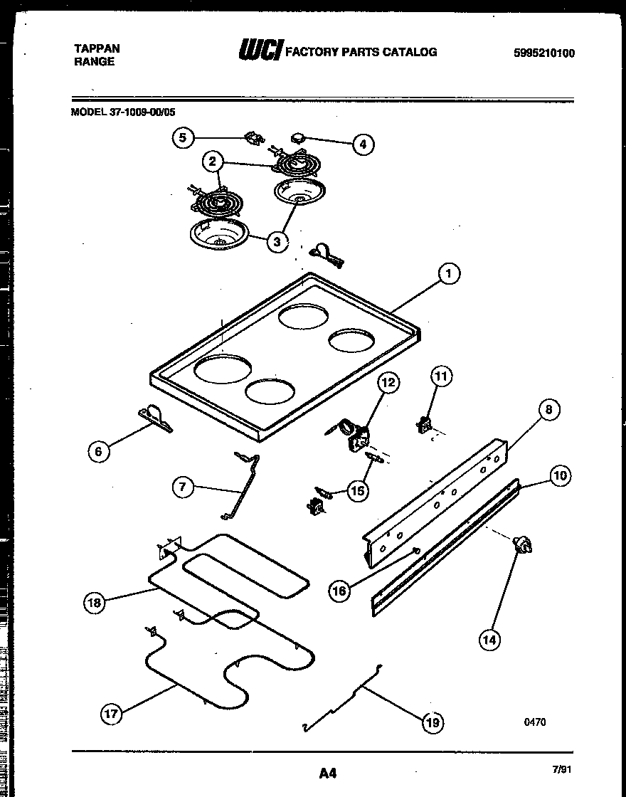 Tappan 37-1009-00-05 cooktop and broiler parts diagram
