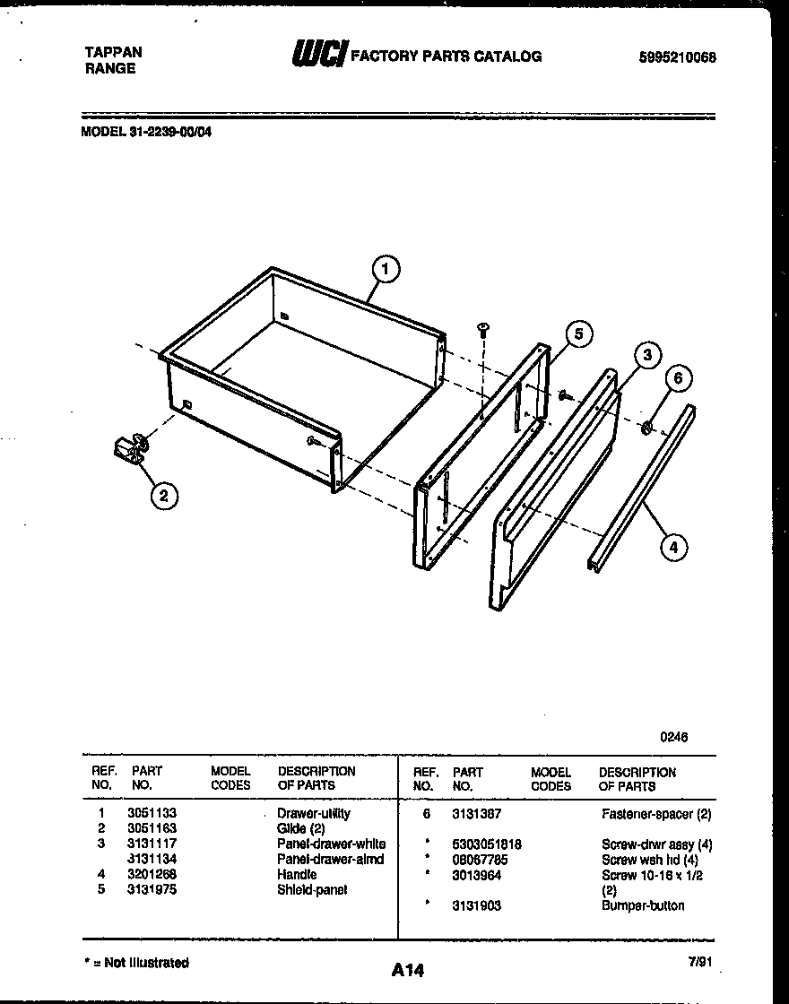 Tappan 31-2239-00-04 drawer parts diagram