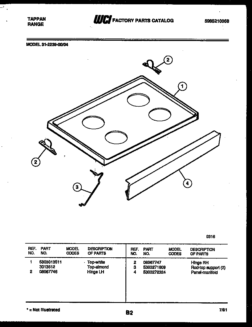 Tappan 31-2239-00-04 cooktop parts diagram