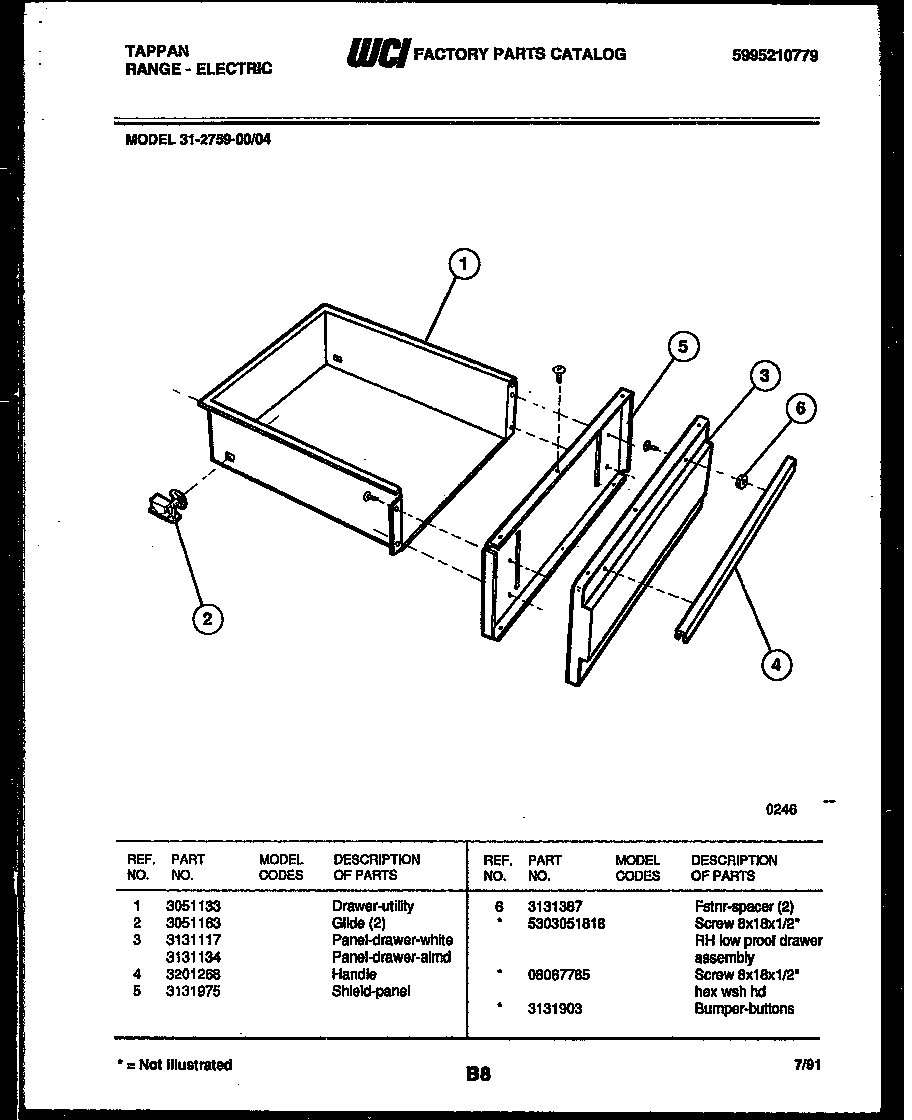 Tappan 31-2759-00-04 drawer parts diagram