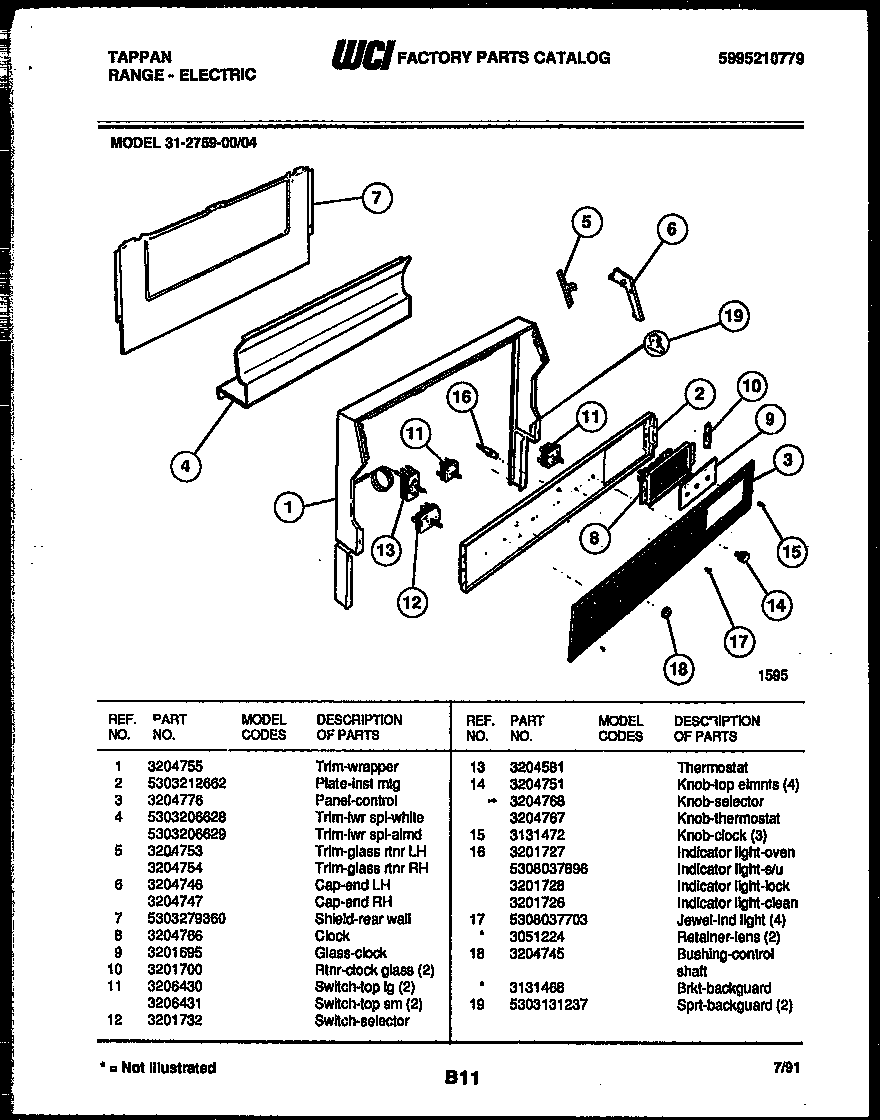 Tappan 31-2759-00-04 backguard diagram