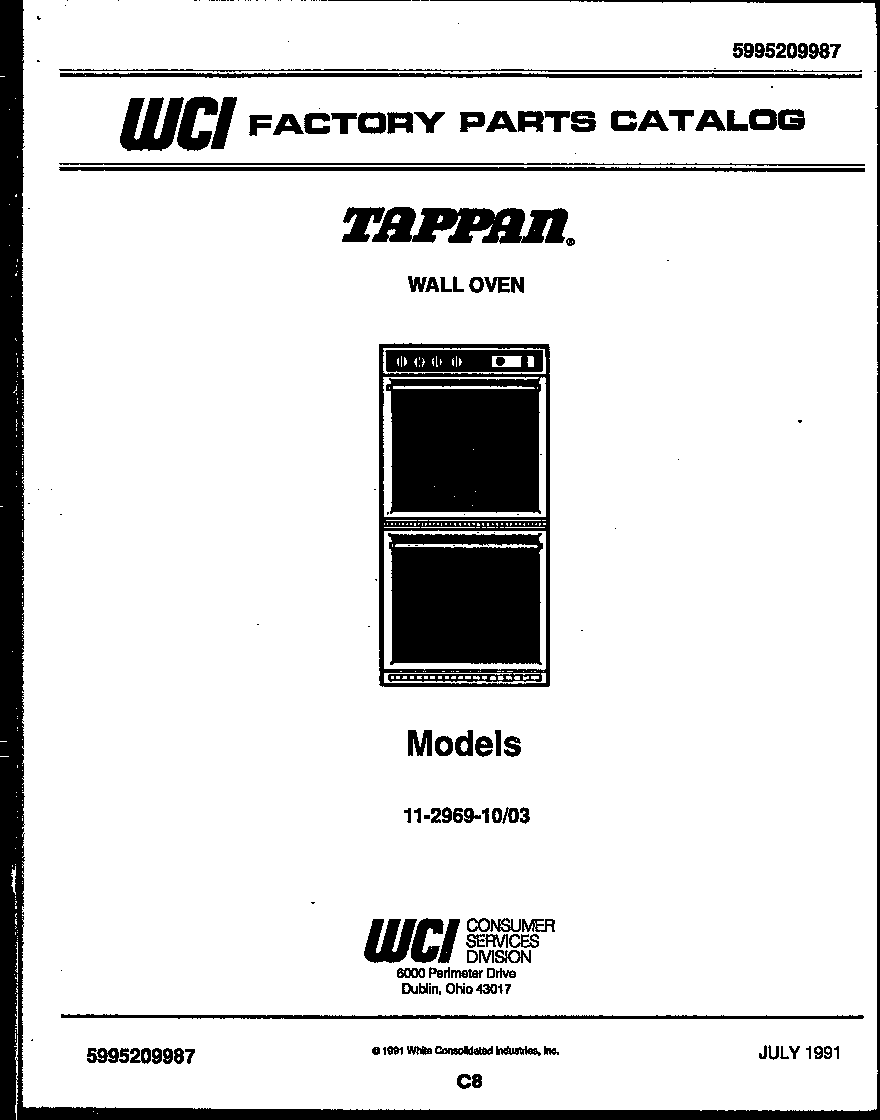 Tappan 11-2969-00-03 cover page- text only diagram