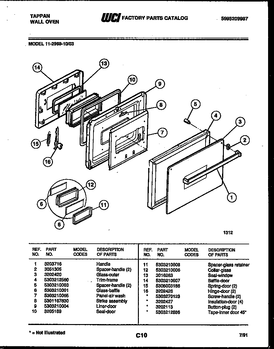 Tappan 11-2969-00-03 door parts diagram