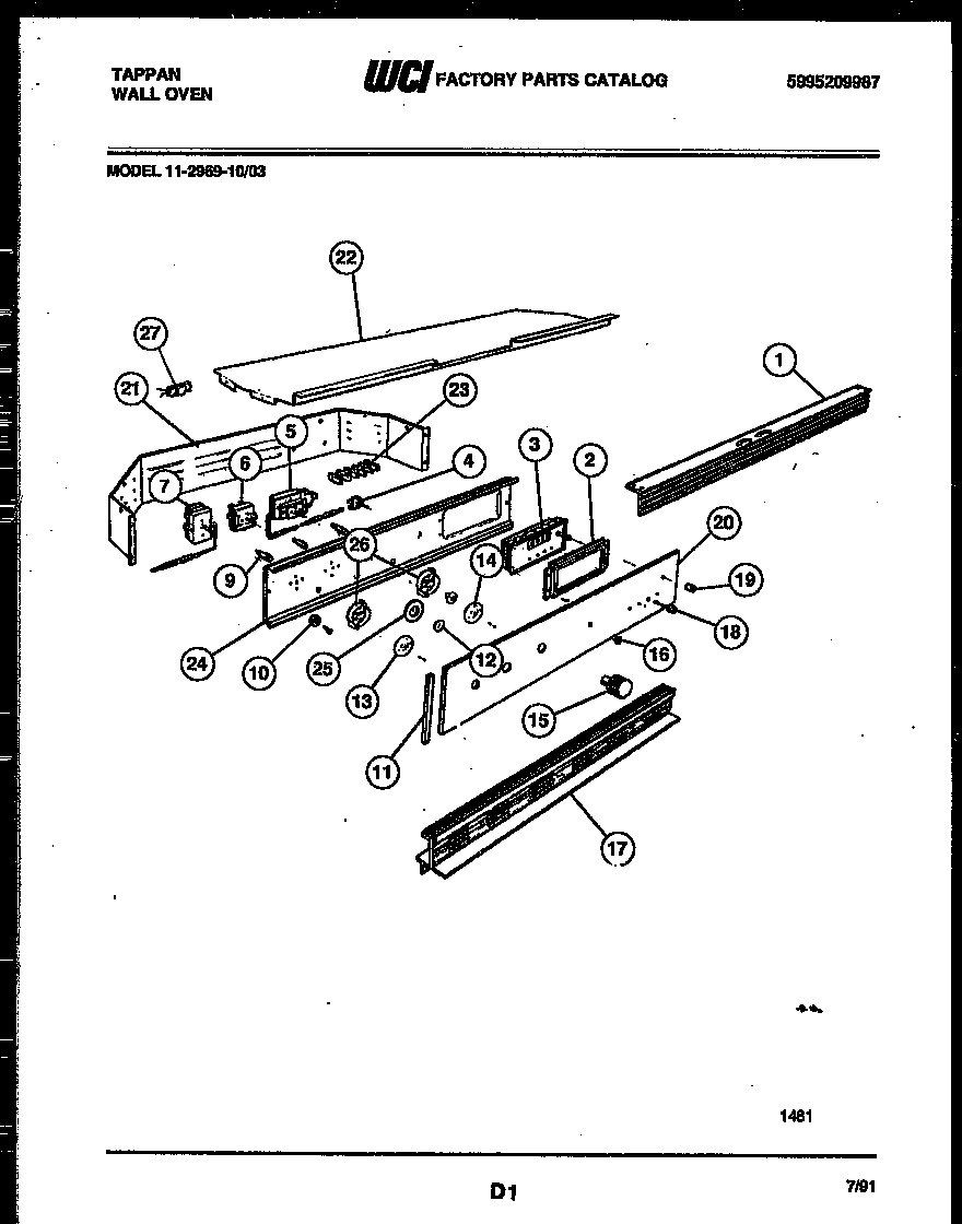 Tappan 11-2969-00-03 control panel diagram