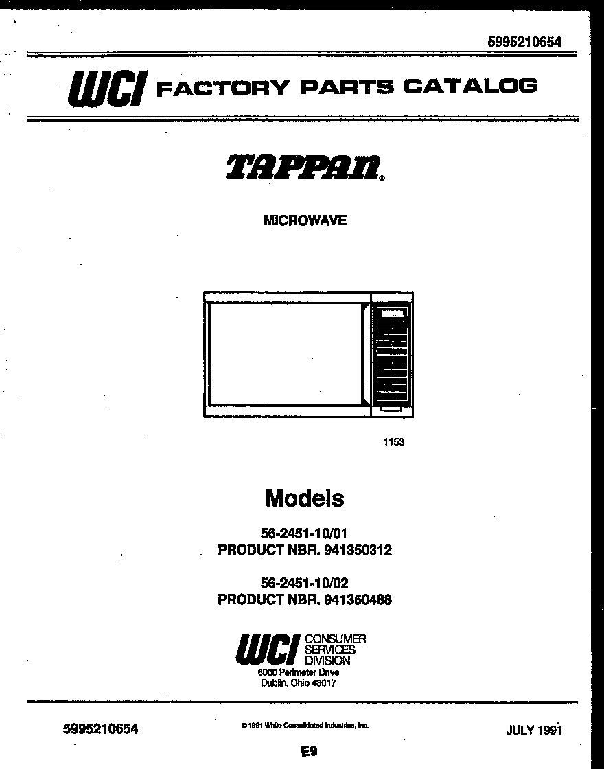 Tappan 56-2451-10-02 front cover diagram