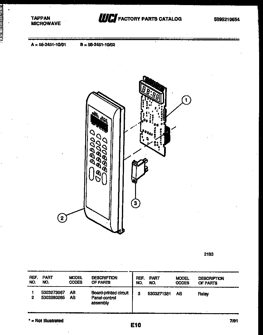 Tappan 56-2451-10-02 control panel diagram