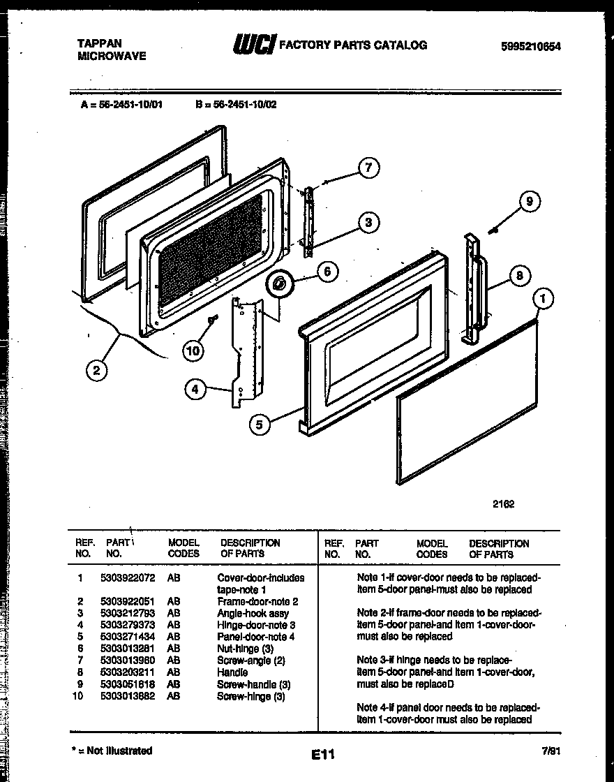 Tappan 56-2451-10-02 door parts diagram