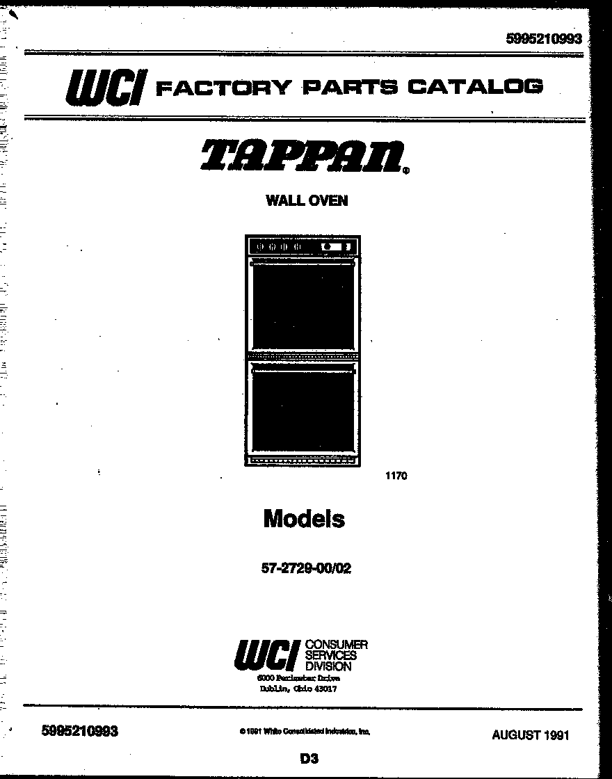 Tappan 57-2729-00-02 cover page-text oly diagram