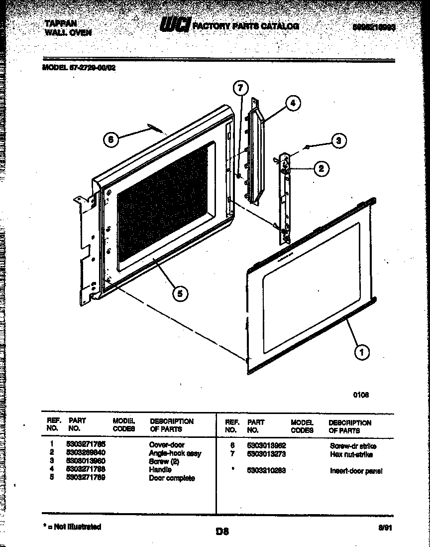 Tappan 57-2729-00-02 upper oven door parts diagram