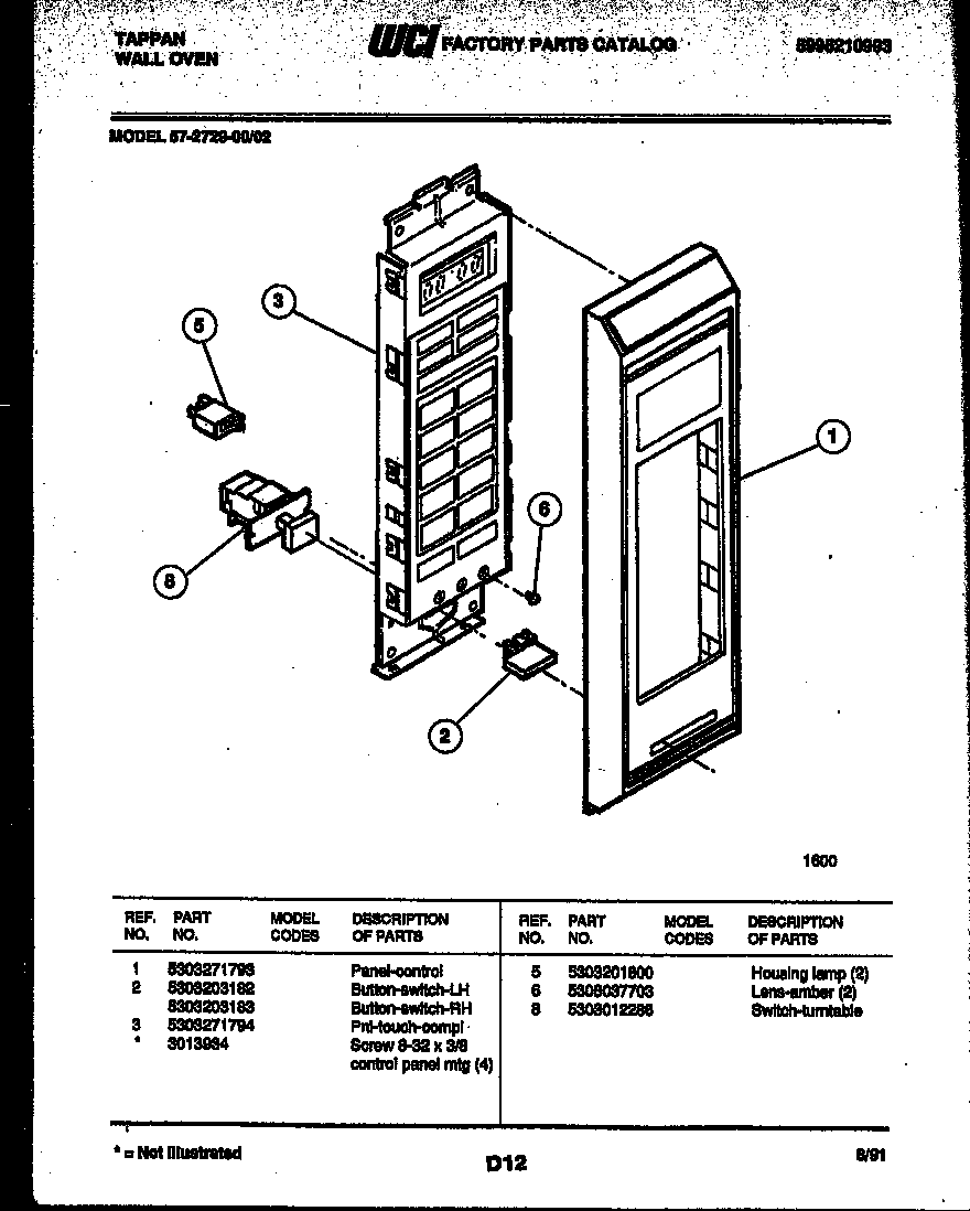 Tappan 57-2729-00-02 control panel diagram