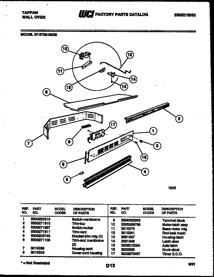 Tappan 57-2729-00-02 control panel diagram