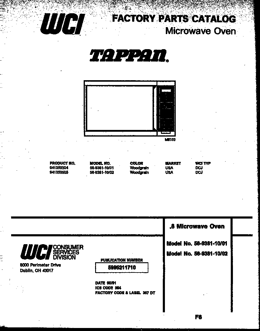 Tappan 56-9381-10-02 front cover diagram