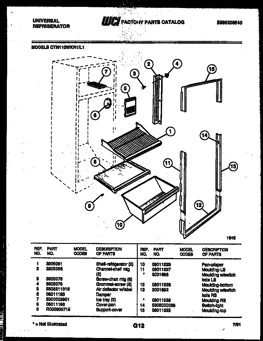 Gibson CTN110WKL1 shelves and supports diagram