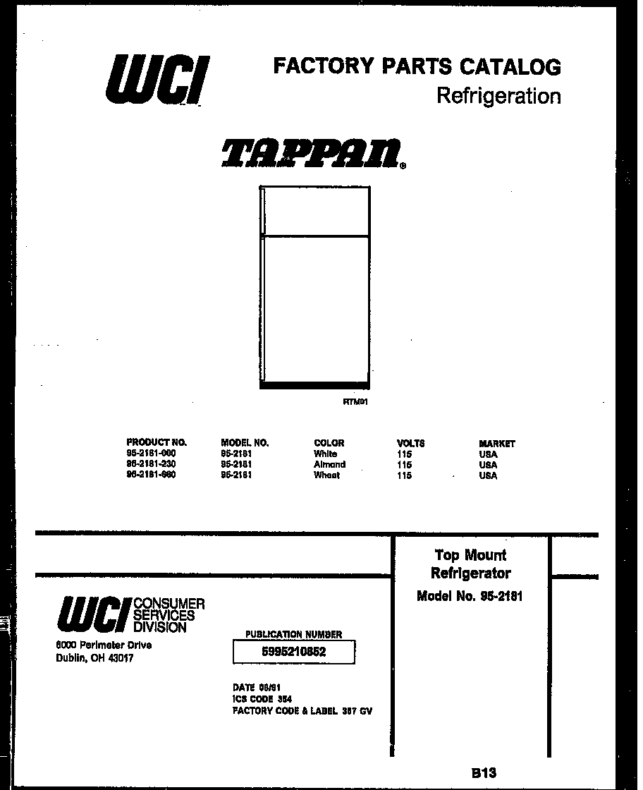 Tappan 95-2181-23-00 cover diagram