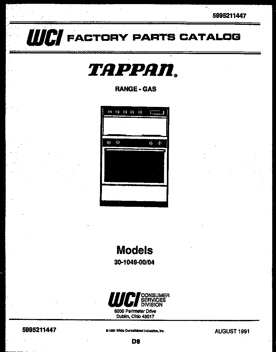 Tappan 30-1049-00-04 cover page diagram