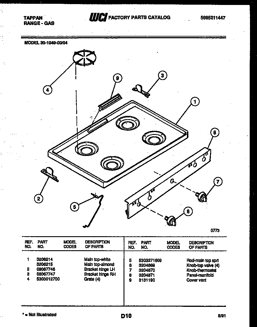 Tappan 30-1049-00-04 cooktop parts diagram