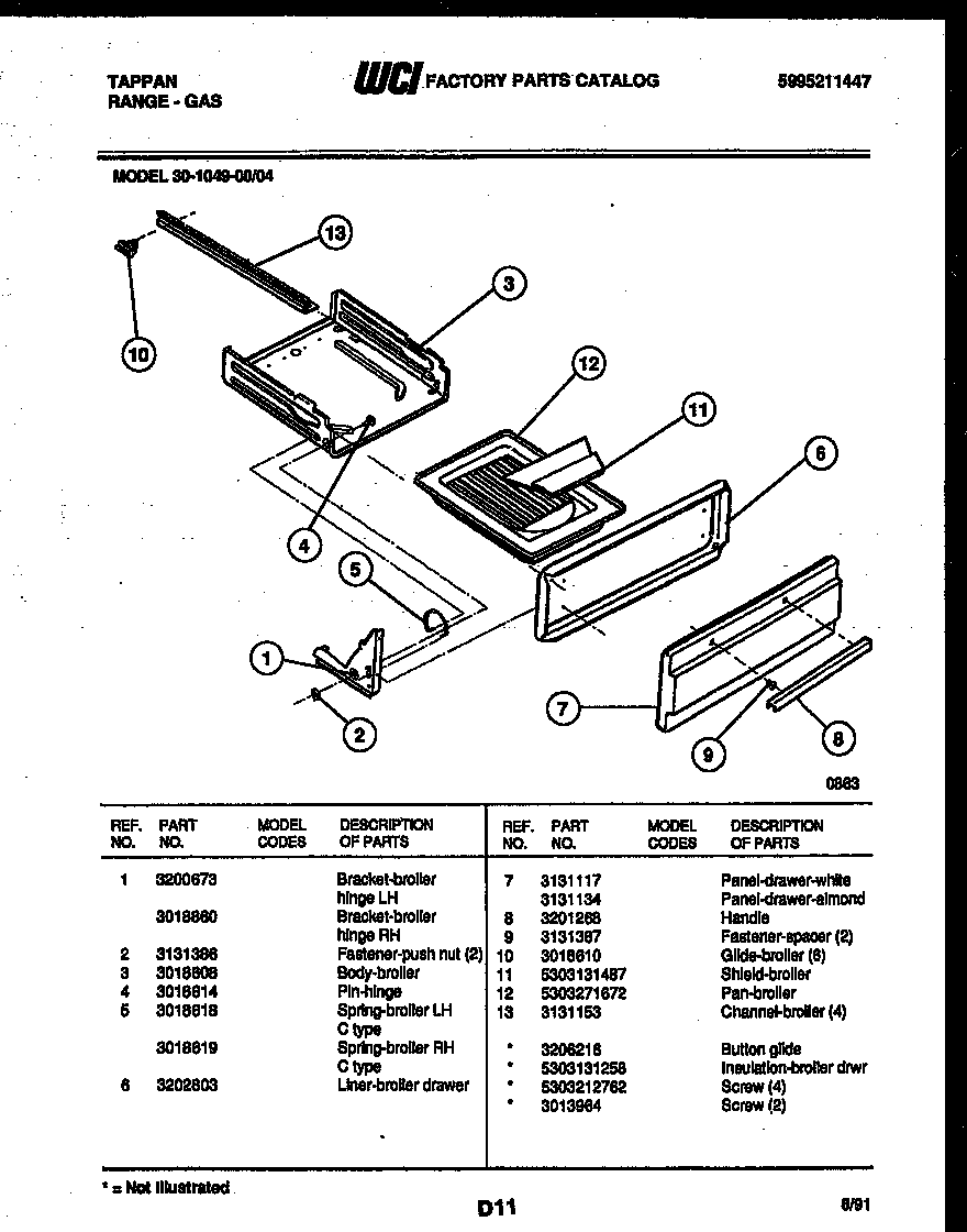 Tappan 30-1049-00-04 broiler drawer parts diagram