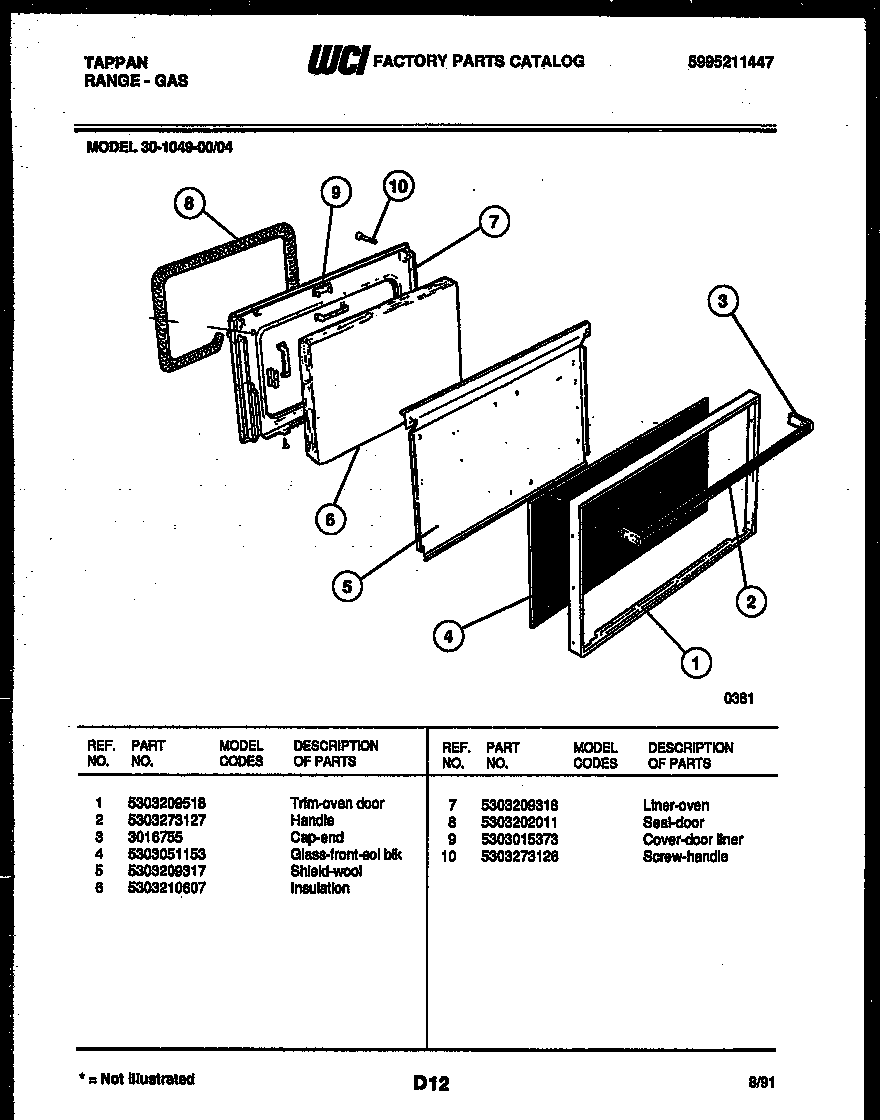 Tappan 30-1049-00-04 door parts diagram