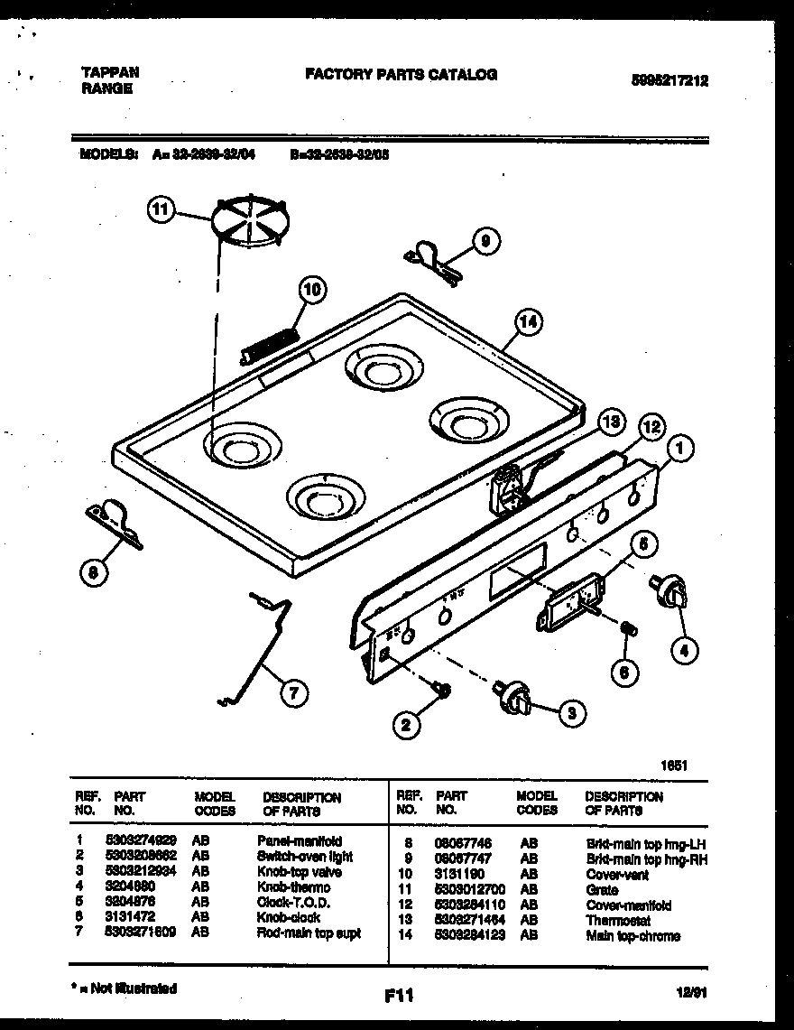 Tappan 32-2639-00-04 cooktop parts diagram