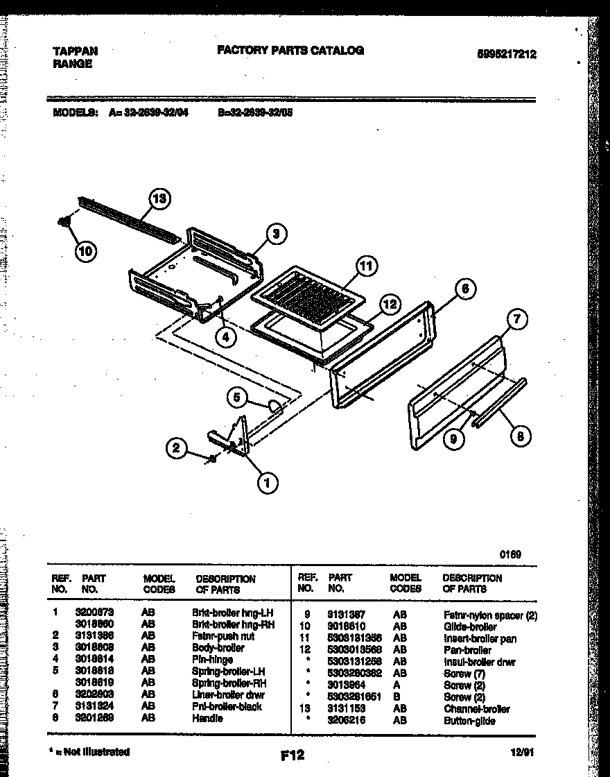 Tappan 32-2639-00-04 broiler drawer parts diagram