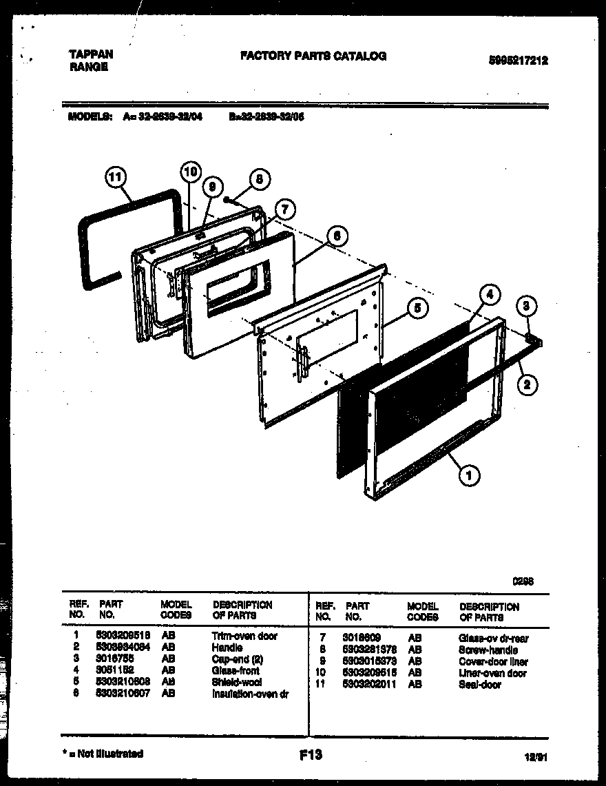 Tappan 32-2639-00-04 door parts diagram