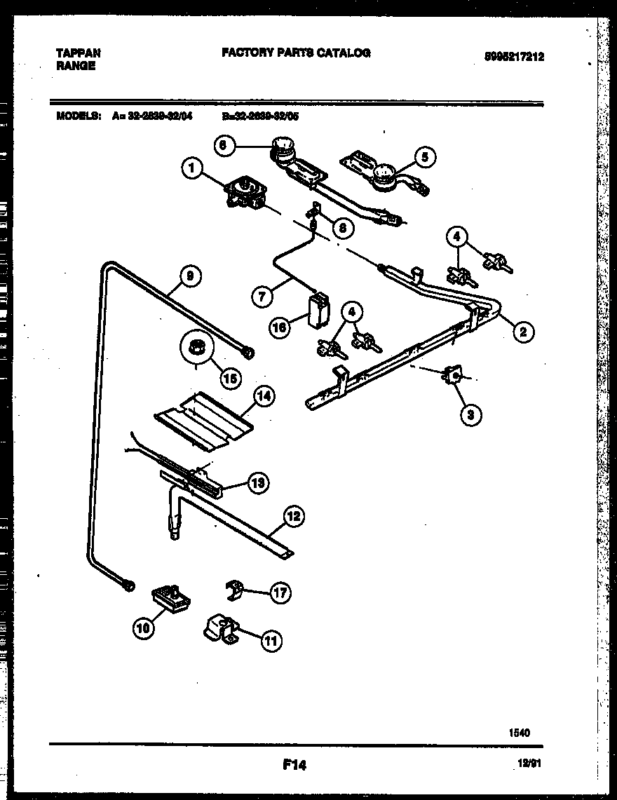 Tappan 32-2639-00-04 burner, manifold and gas control diagram