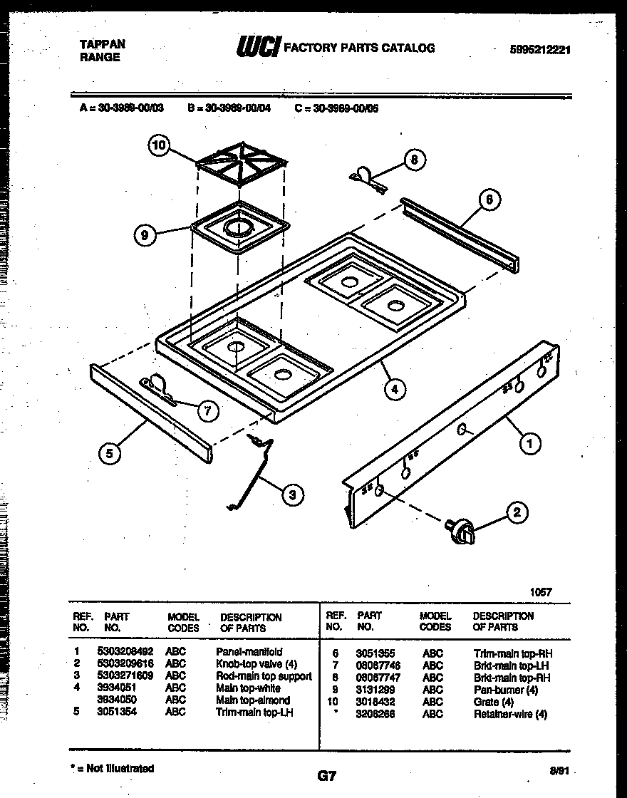 Tappan 30-3989-23-03 cooktop parts diagram