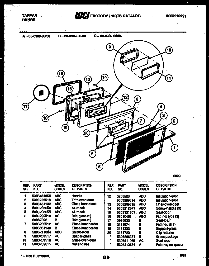 Tappan 30-3989-23-03 door parts diagram