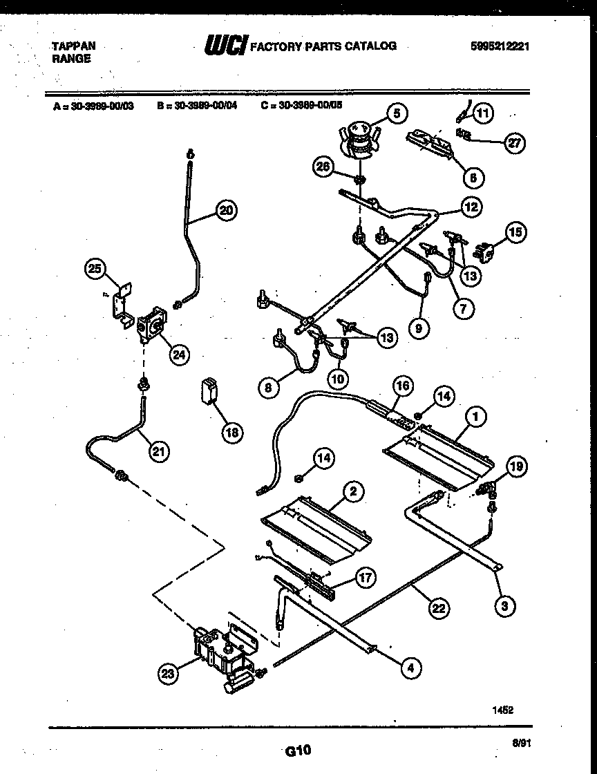 Tappan 30-3989-23-03 burner, manifold and gas control diagram