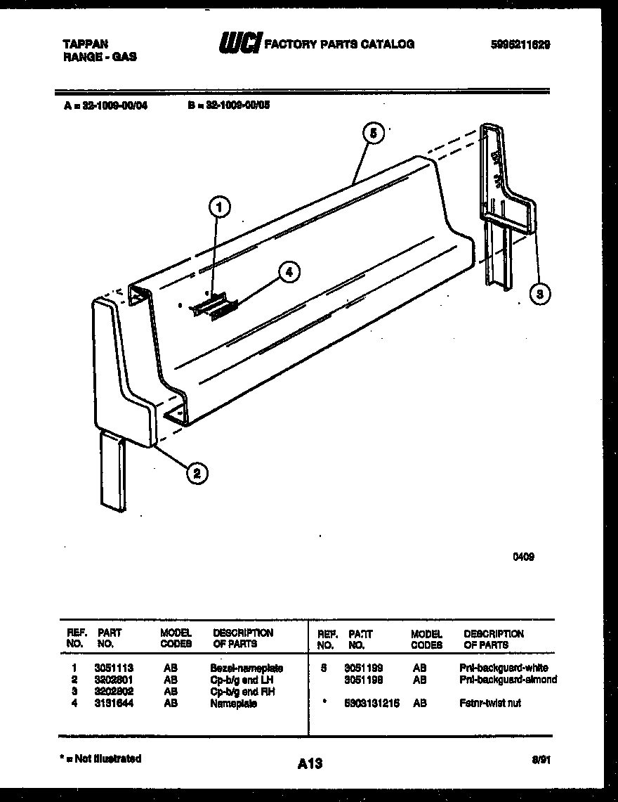 Tappan 32-1009-23-04 backguard diagram