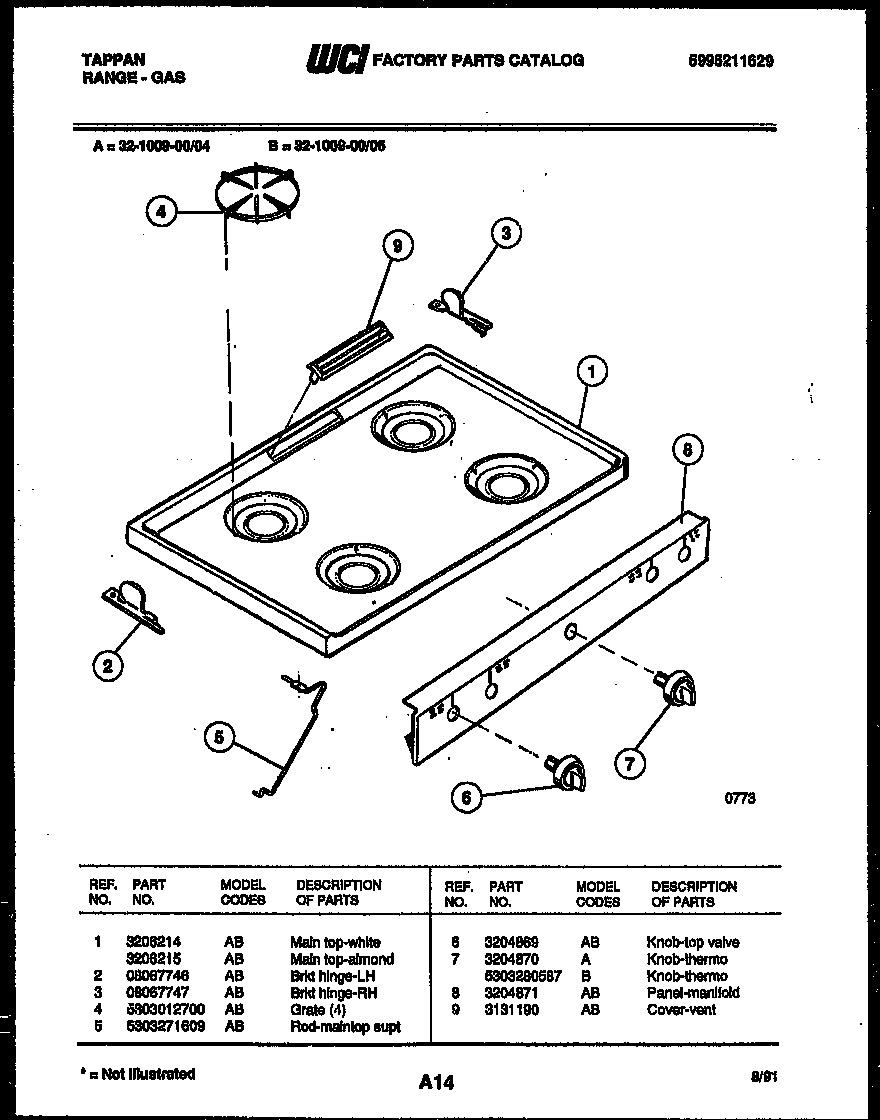 Tappan 32-1009-23-04 cooktop parts diagram