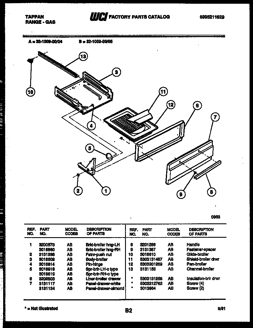 Tappan 32-1009-23-04 broiler drawer parts diagram