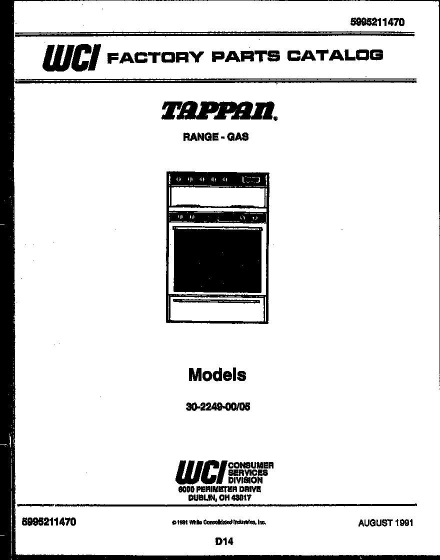 Tappan 30-2249-23-05 cover page diagram