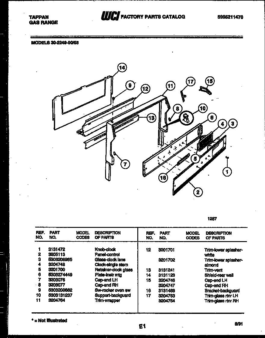 Tappan 30-2249-23-05 backguard diagram