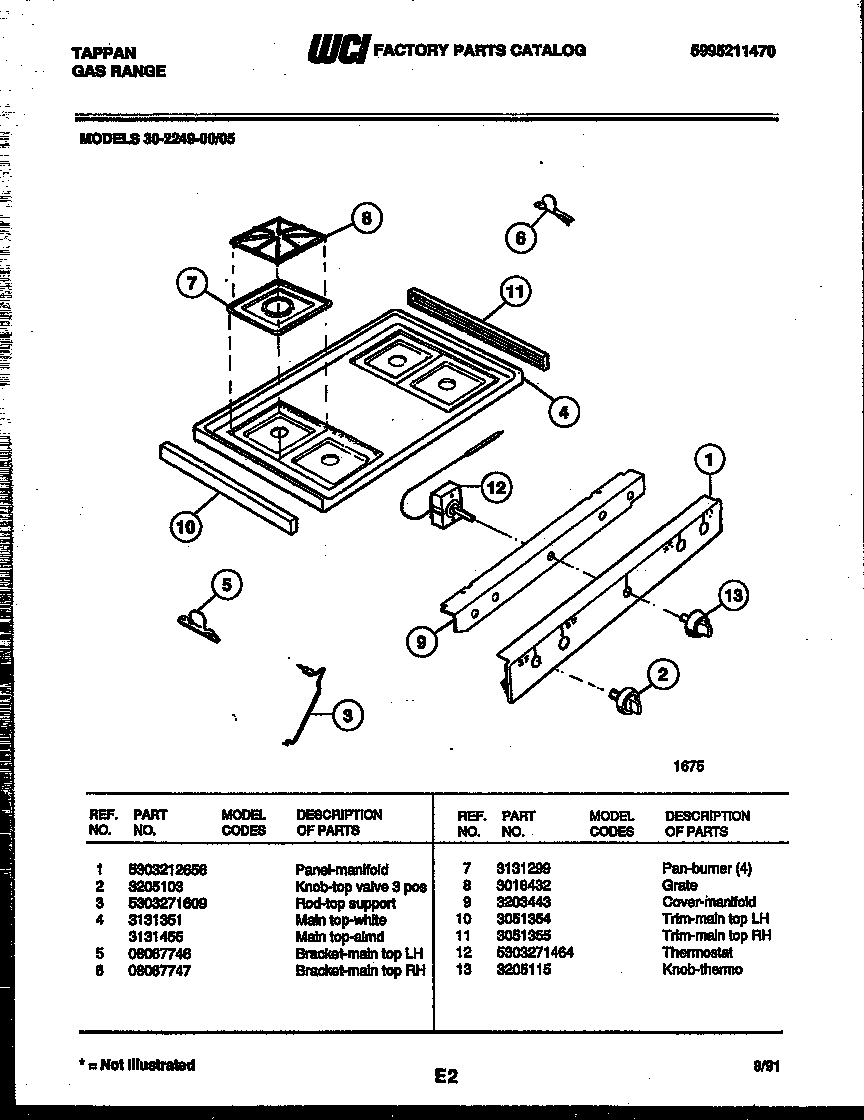 Tappan 30-2249-23-05 cooktop parts diagram