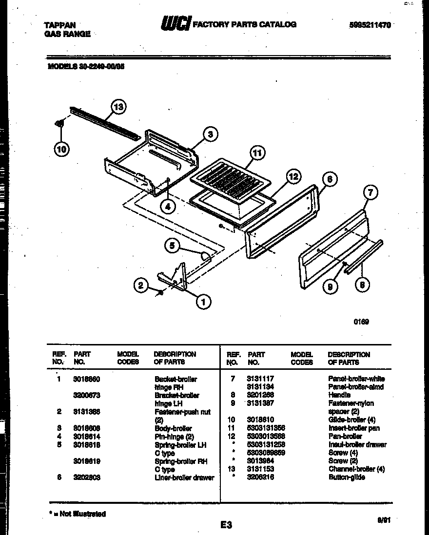 Tappan 30-2249-23-05 broiler drawer parts diagram